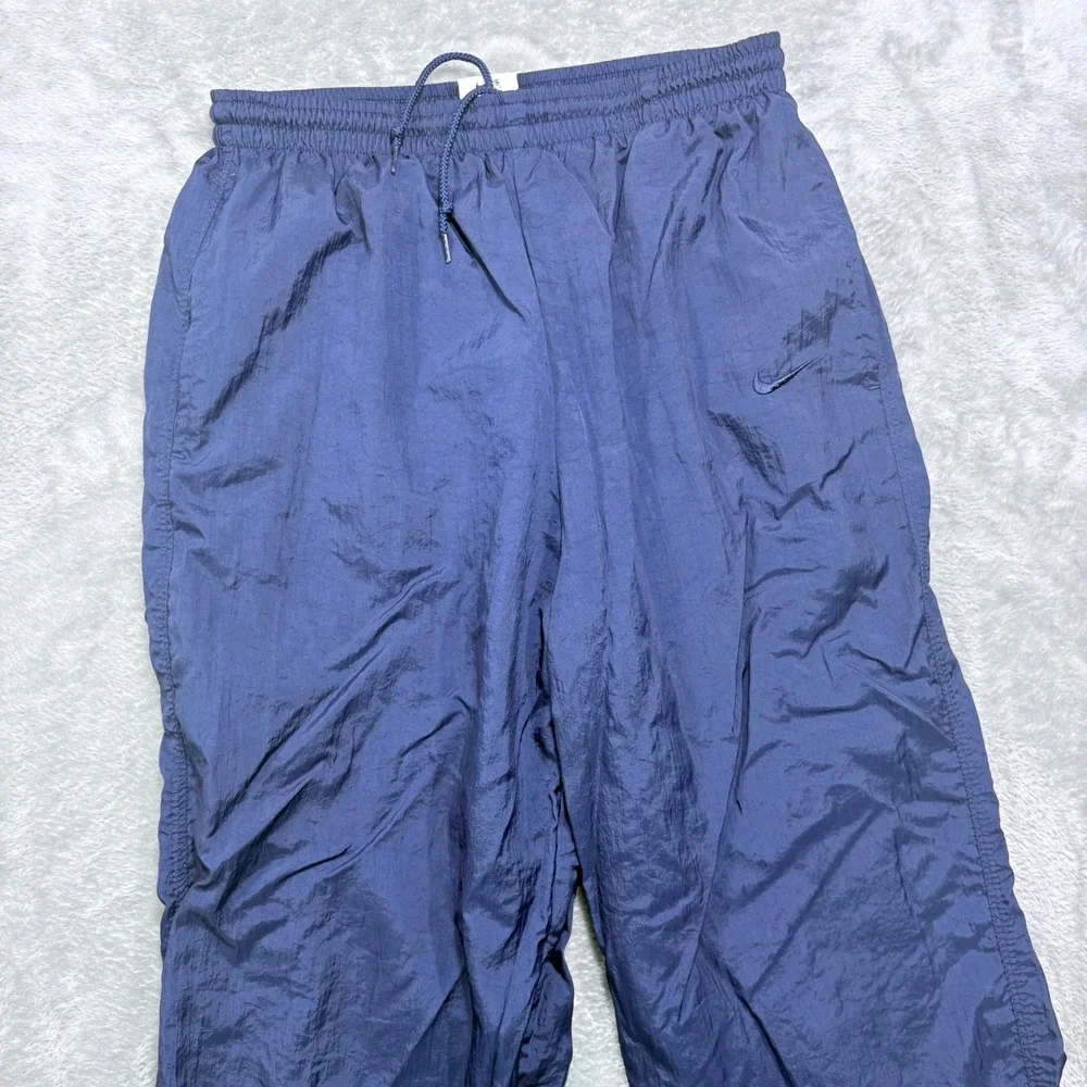 Vintage Nike Track Pants Mens Medium Navy Blue Lined Crinkle Nylon Zip Cuff
